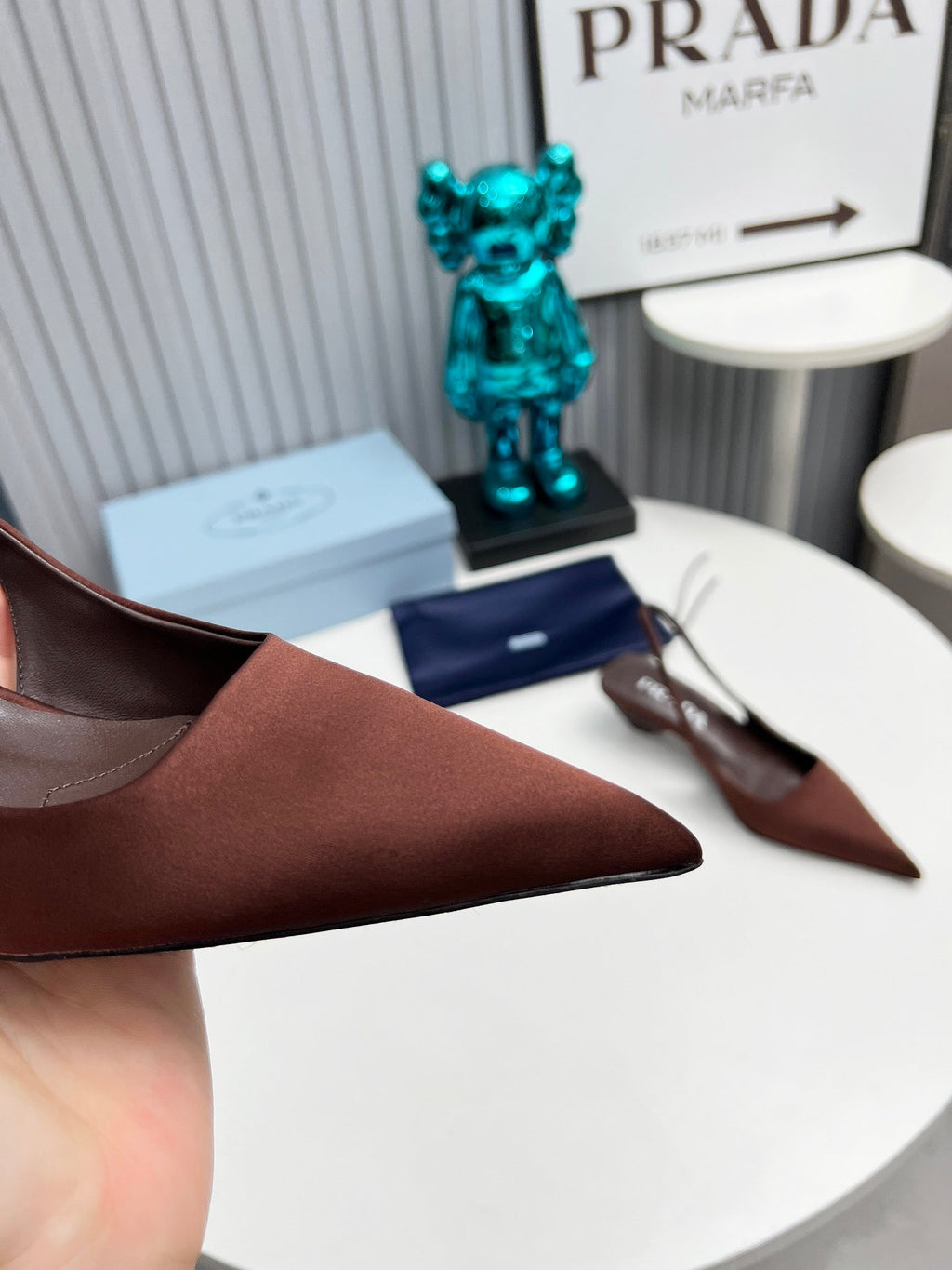 PRADA 26S POINTED TOE SLINGBACK 40MM IN DARK BROWN SATIN
