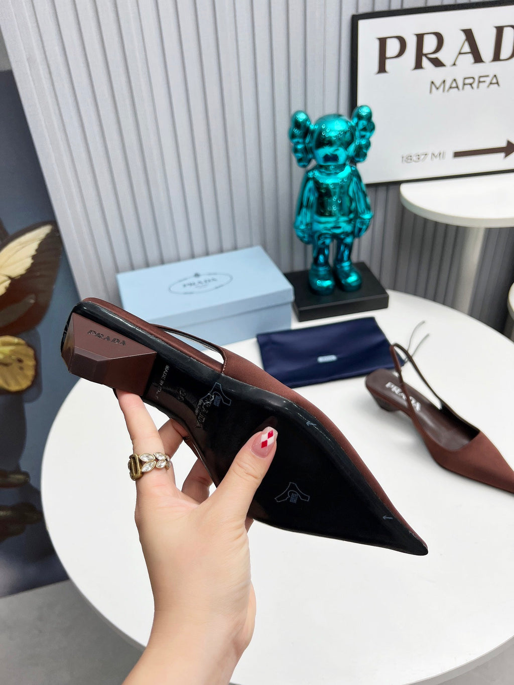 PRADA 26S POINTED TOE SLINGBACK 40MM IN DARK BROWN SATIN