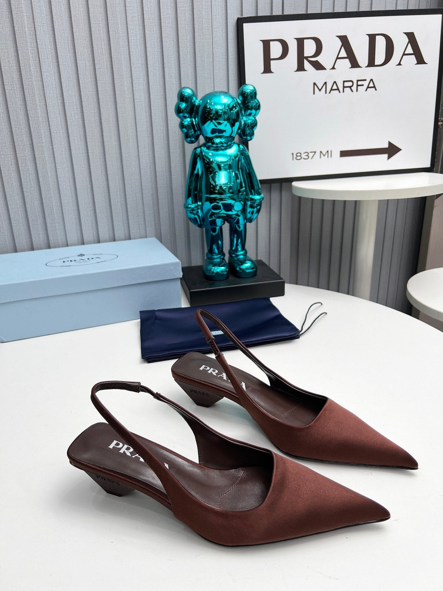 PRADA 26S POINTED TOE SLINGBACK 40MM IN DARK BROWN SATIN