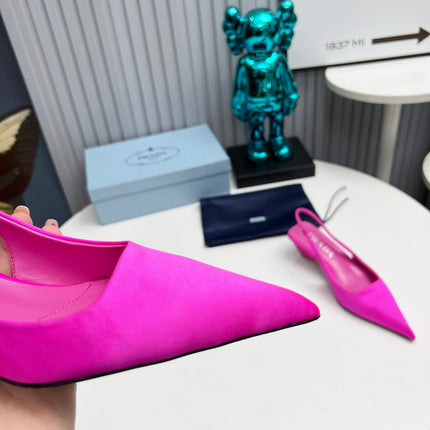 PRADA 26S POINTED TOE SLINGBACK 40MM IN FUCHSIA PINK SATIN