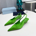 PRADA 26S POINTED TOE SLINGBACK 40MM IN APPLE GREEN SATIN