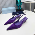 PRADA 26S POINTED TOE SLINGBACK 40MM IN PURPLE SATIN