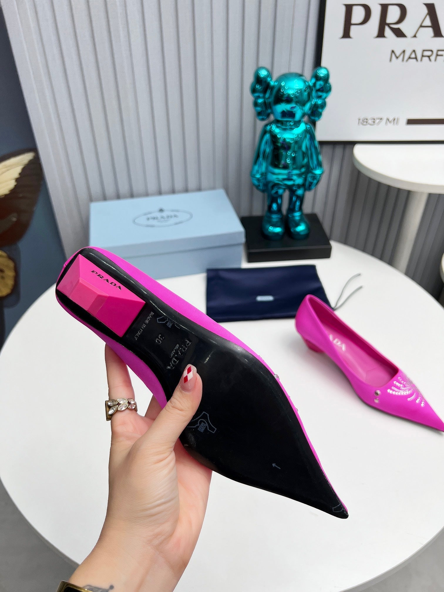 PRADA 26S POINTED TOE PUMPS 40MM IN FUCHSIA PINK SATIN CRYSTAL EMBELLISHED