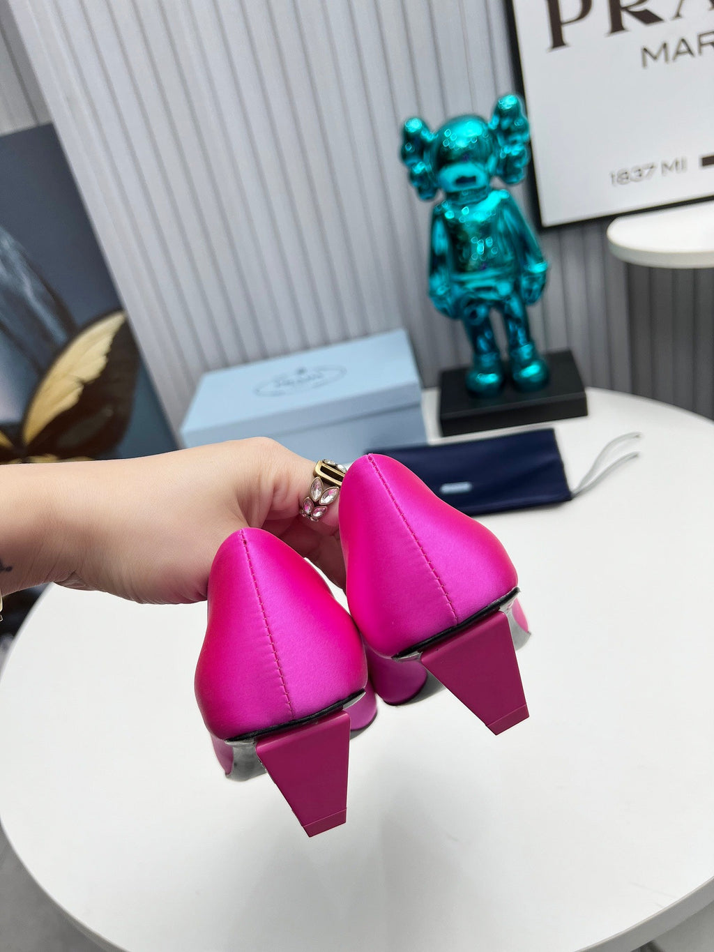 PRADA 26S POINTED TOE PUMPS 40MM IN FUCHSIA PINK SATIN CRYSTAL EMBELLISHED