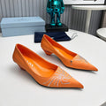 PRADA 26S POINTED TOE PUMPS 40MM IN ORANGE SATIN CRYSTAL EMBELLISHED