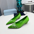 PRADA 26S POINTED TOE PUMPS 40MM IN APPLE GREEN SATIN CRYSTAL EMBELLISHED