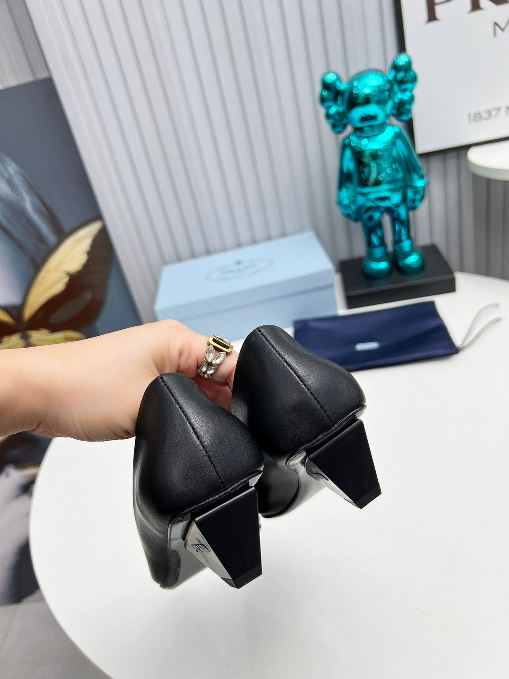 PRADA 26S POINTED TOE PUMPS 40MM IN BLACK CALFSKIN