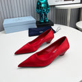 PRADA 26S POINTED TOE PUMPS 40MM IN RED SATIN