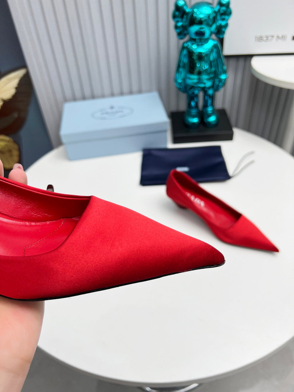 PRADA 26S POINTED TOE PUMPS 40MM IN RED SATIN