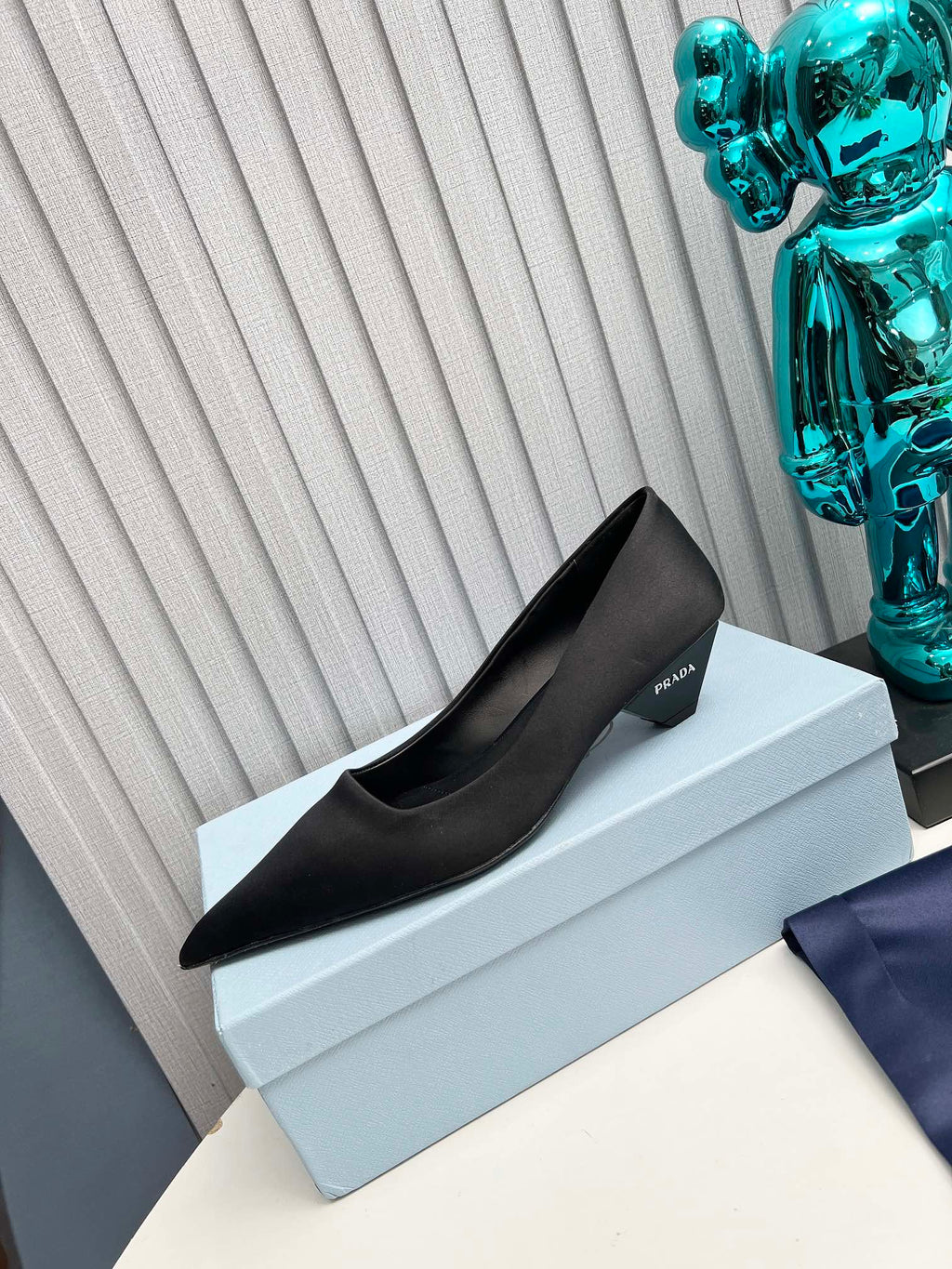 PRADA 26S POINTED TOE PUMPS 40MM IN BLACK SATIN