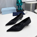PRADA 26S POINTED TOE PUMPS 40MM IN BLACK SATIN