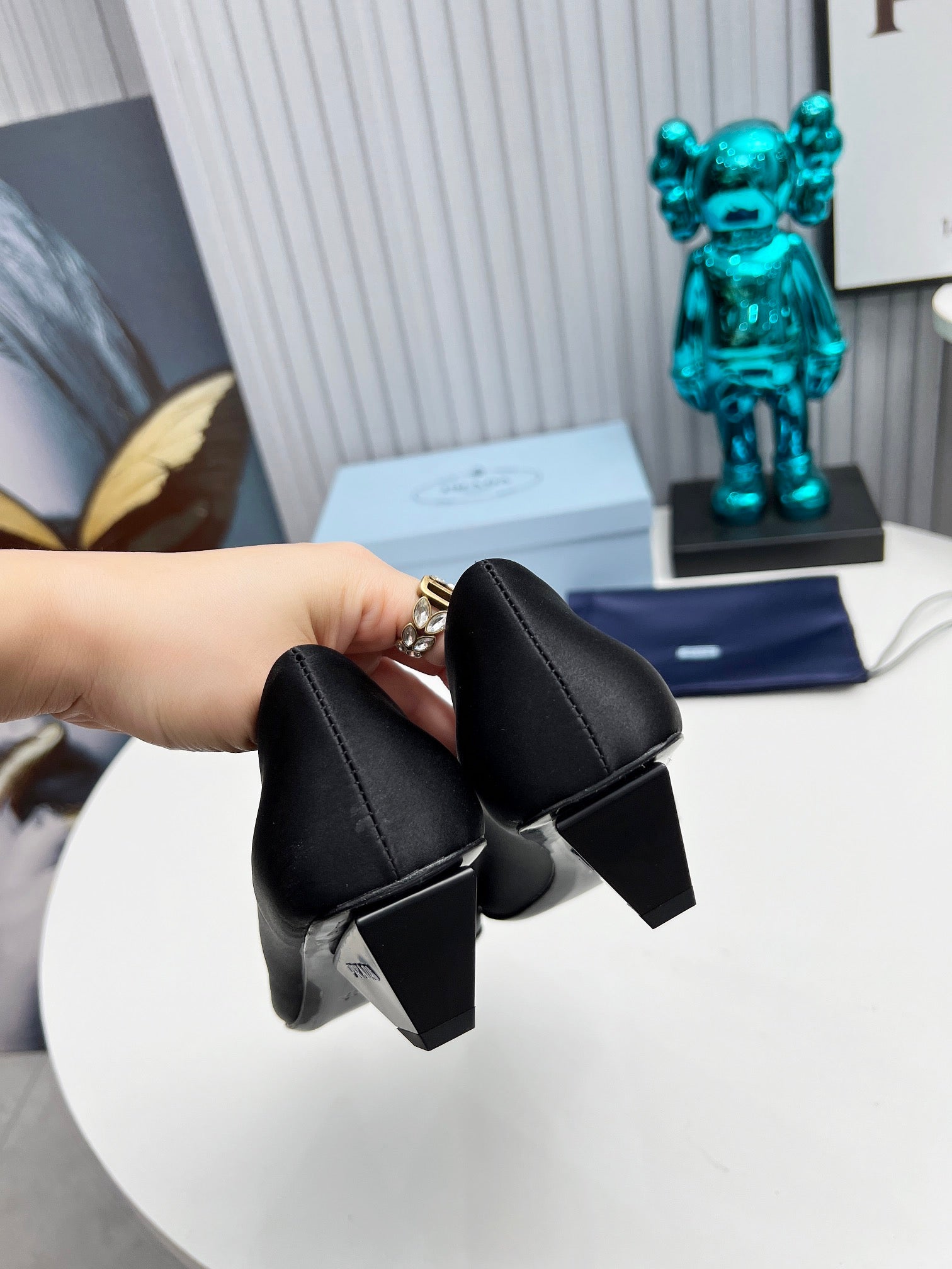 PRADA 26S POINTED TOE PUMPS 40MM IN BLACK SATIN