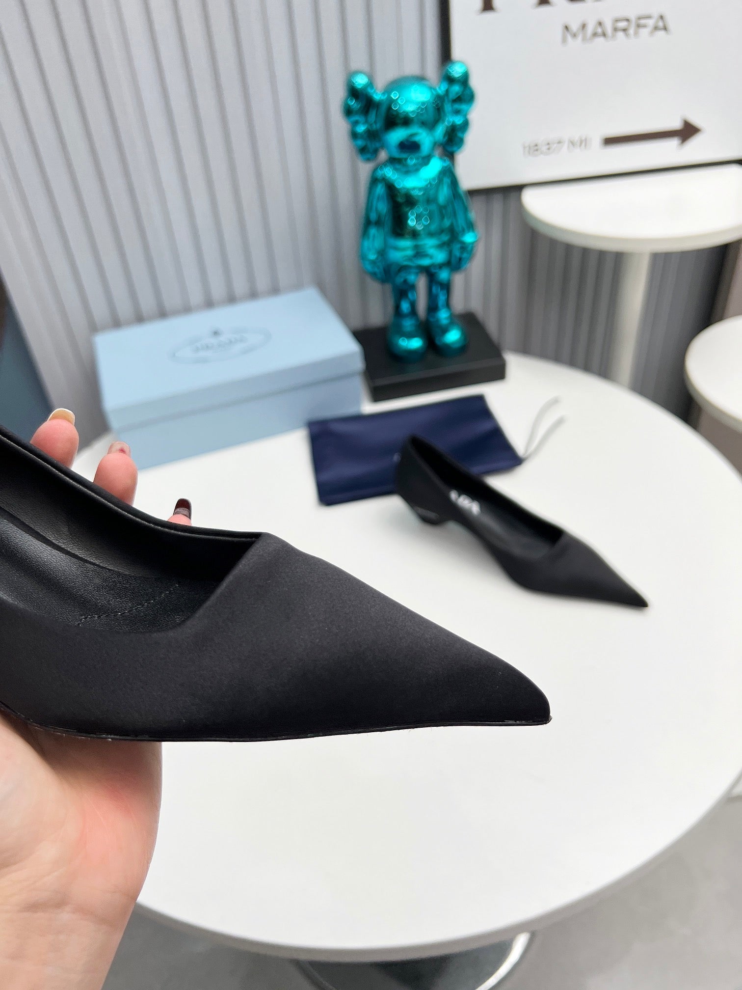 PRADA 26S POINTED TOE PUMPS 40MM IN BLACK SATIN