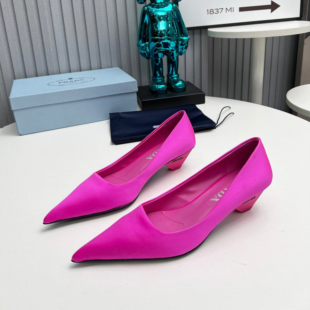 PRADA 26S POINTED TOE PUMPS 40MM IN FUCHSIA PINK SATIN