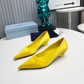 PRADA 26S POINTED TOE PUMPS 40MM IN YELLOW SATIN