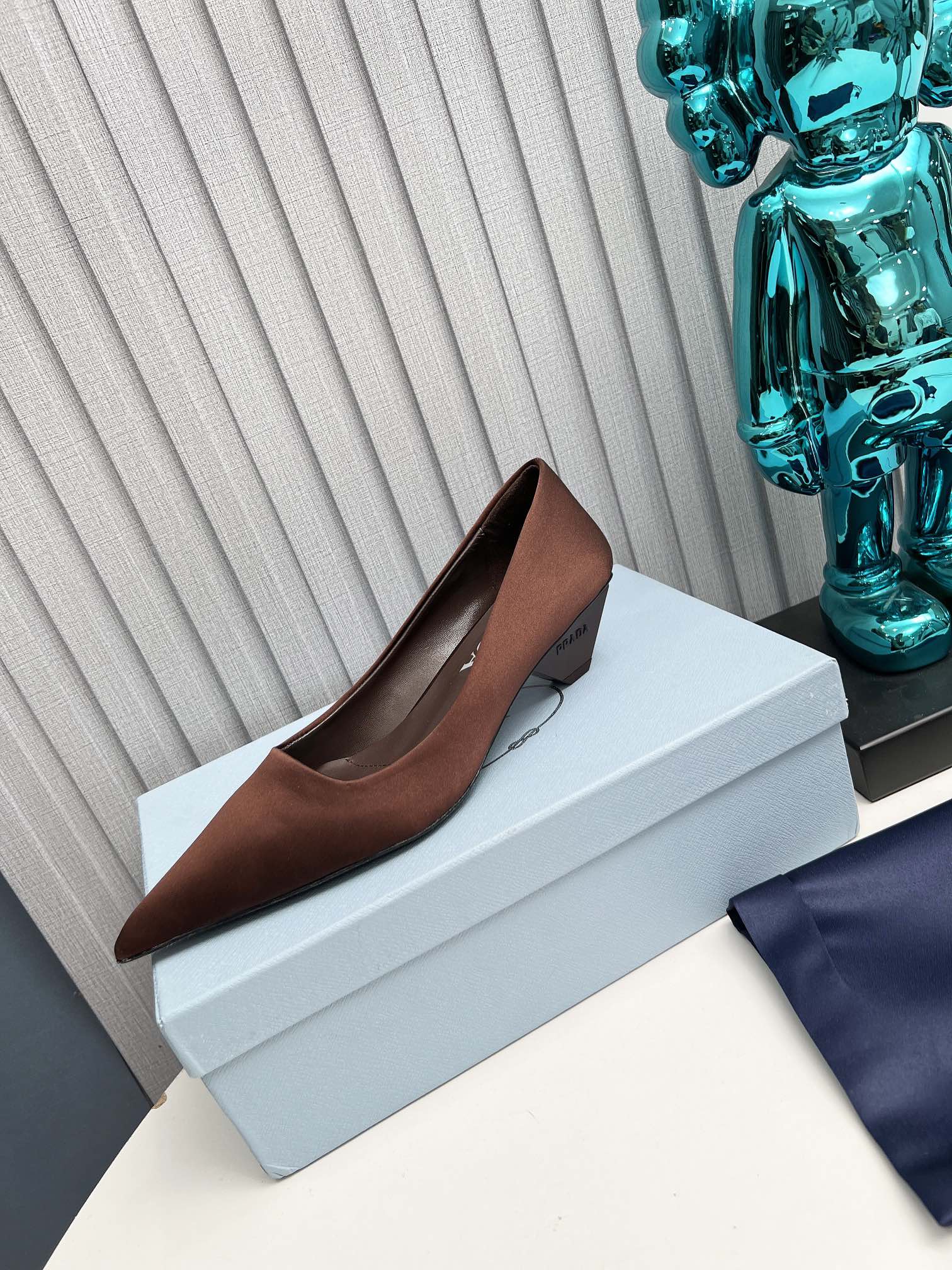 PRADA 26S POINTED TOE PUMPS 40MM IN DARK BROWN SATIN