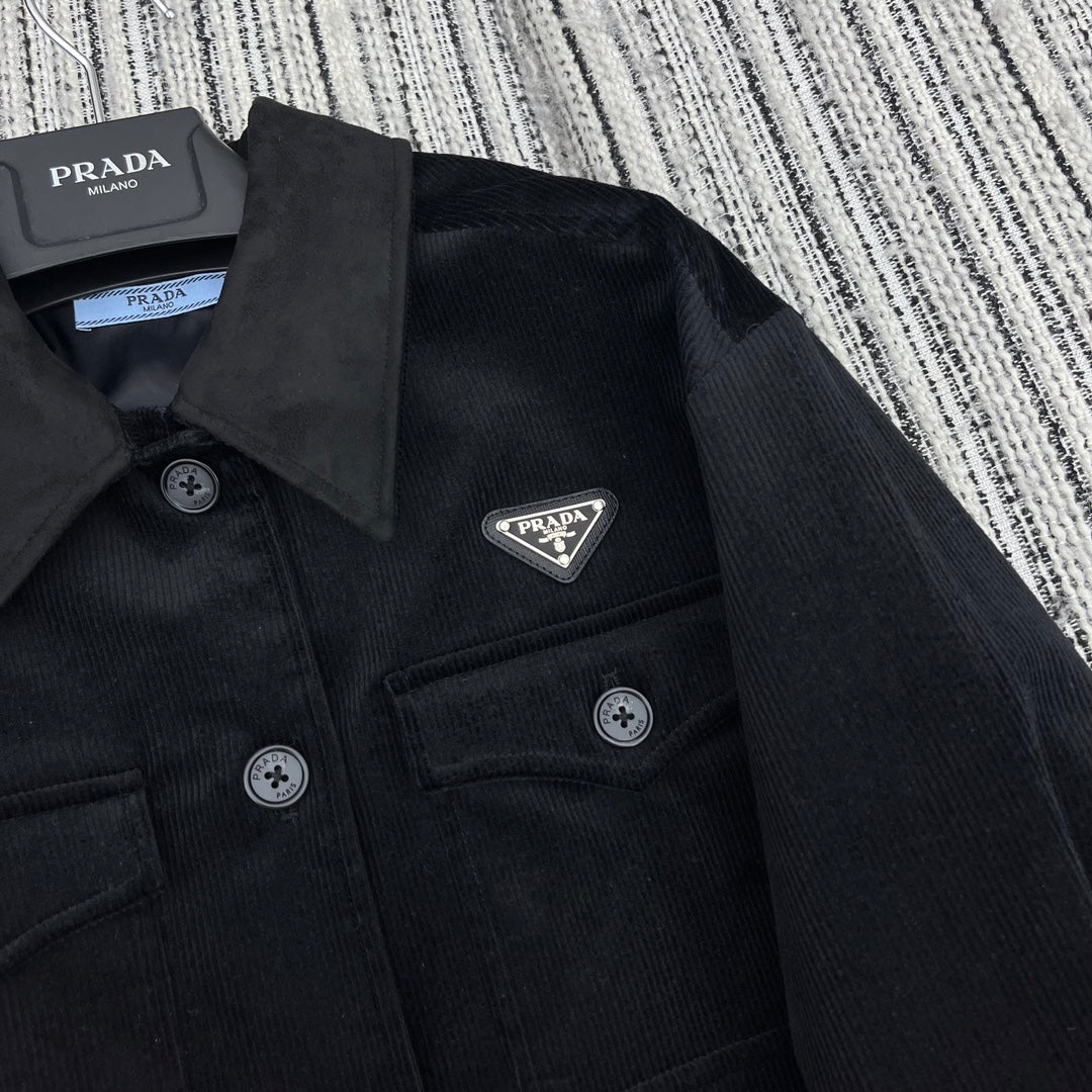 PRADA 25S VELVET-COLLAR SHIRT JACKET 337