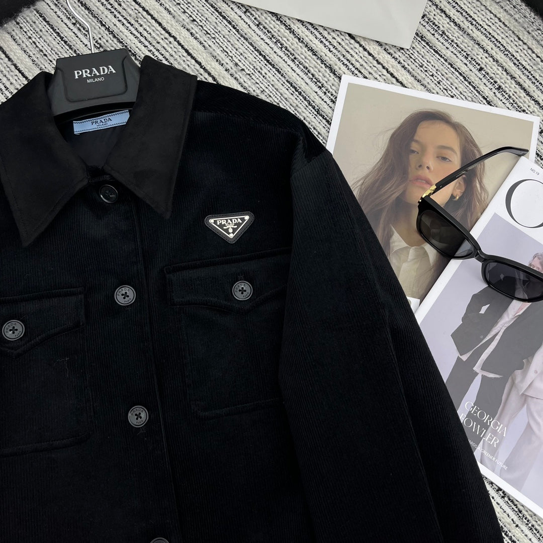 PRADA 25S VELVET-COLLAR SHIRT JACKET 337