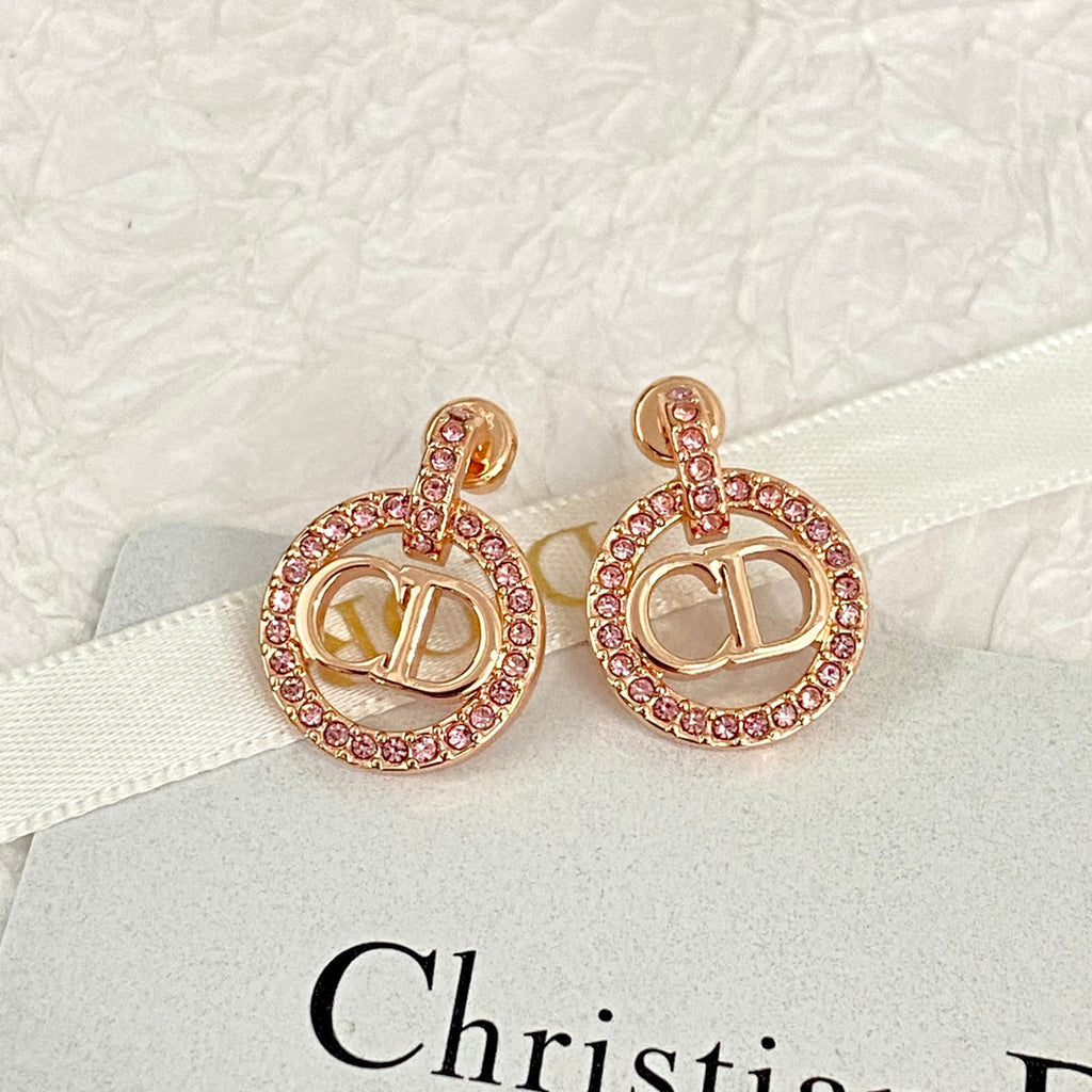 CD 26S CRYSTAL CIRCLE LOGO DROP EARRINGS IN ROSE GOLD TONE METAL 644468