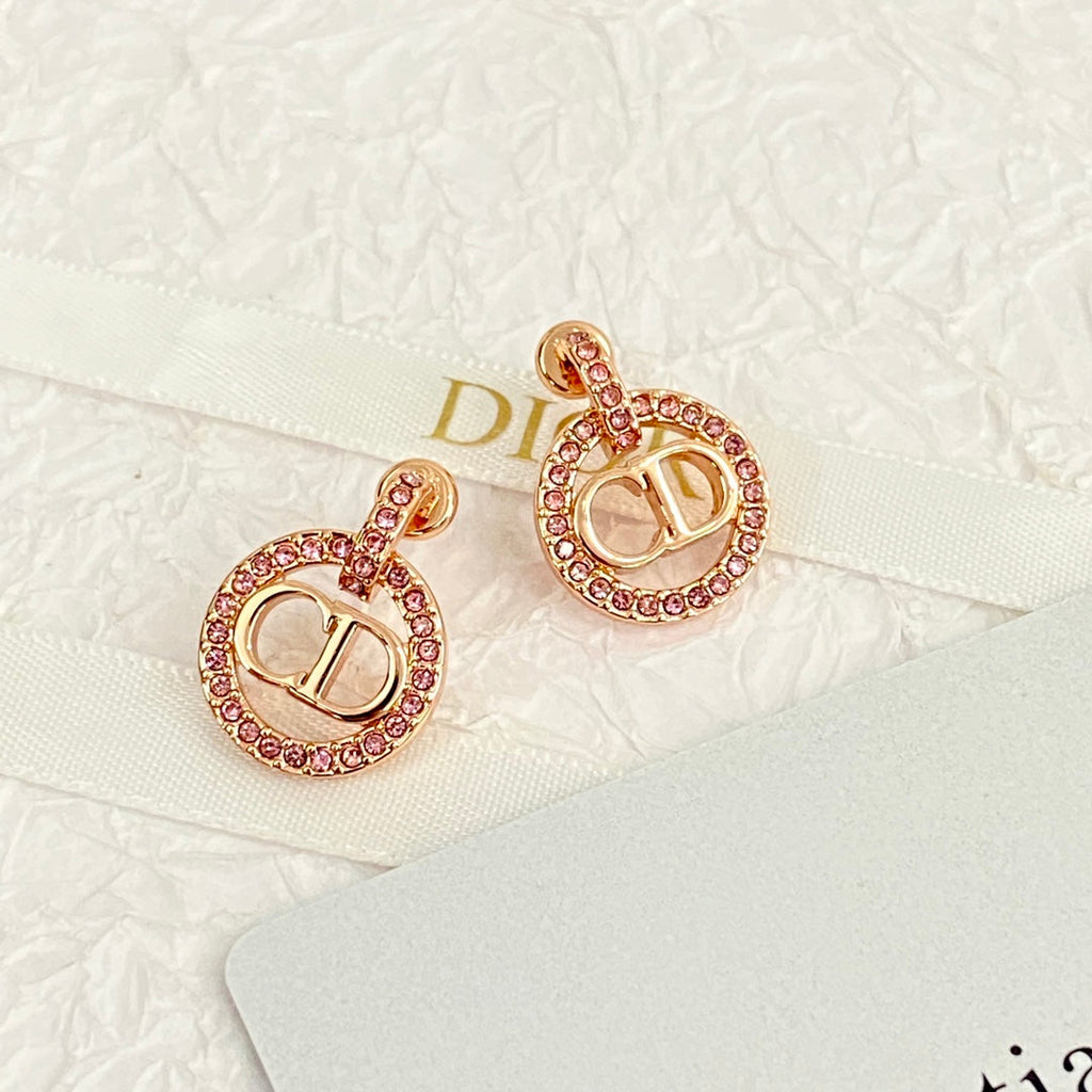 CD 26S CRYSTAL CIRCLE LOGO DROP EARRINGS IN ROSE GOLD TONE METAL 644468
