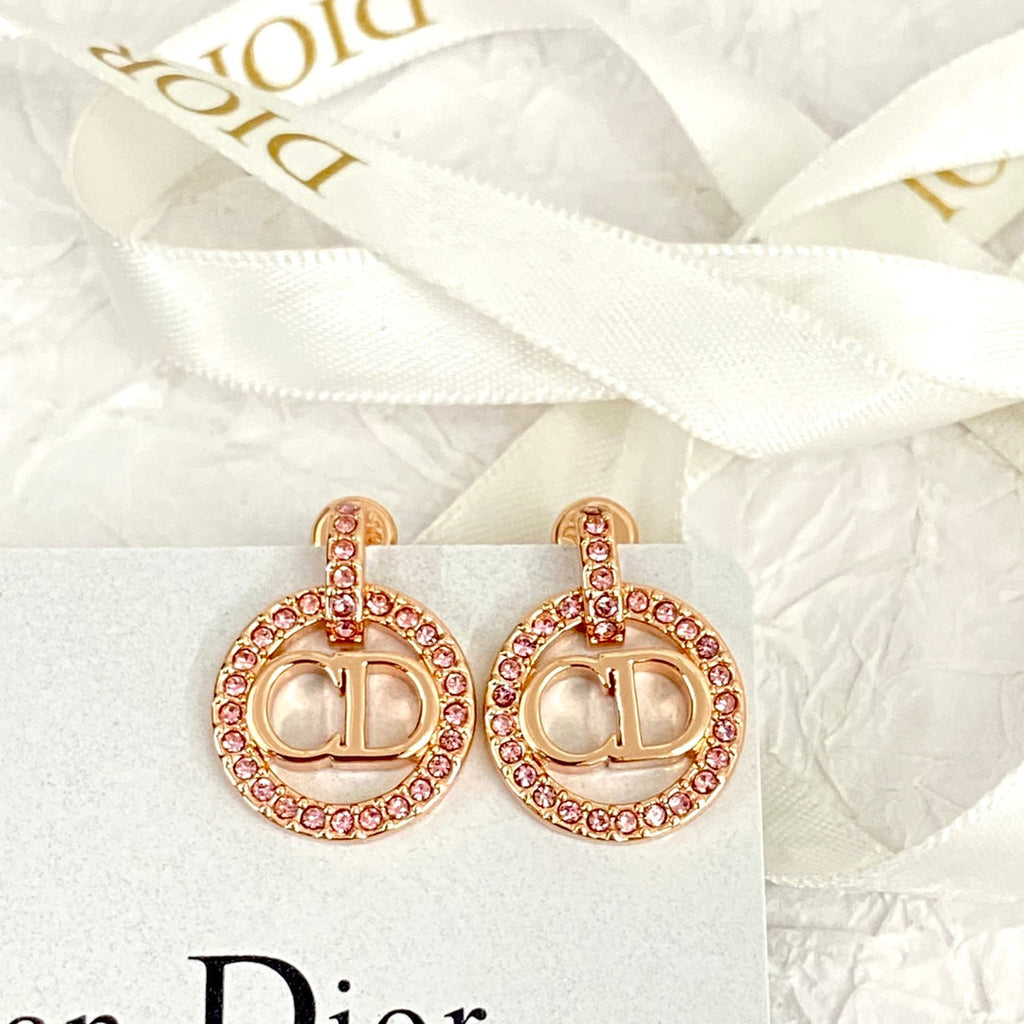 CD 26S CRYSTAL CIRCLE LOGO DROP EARRINGS IN ROSE GOLD TONE METAL 644468