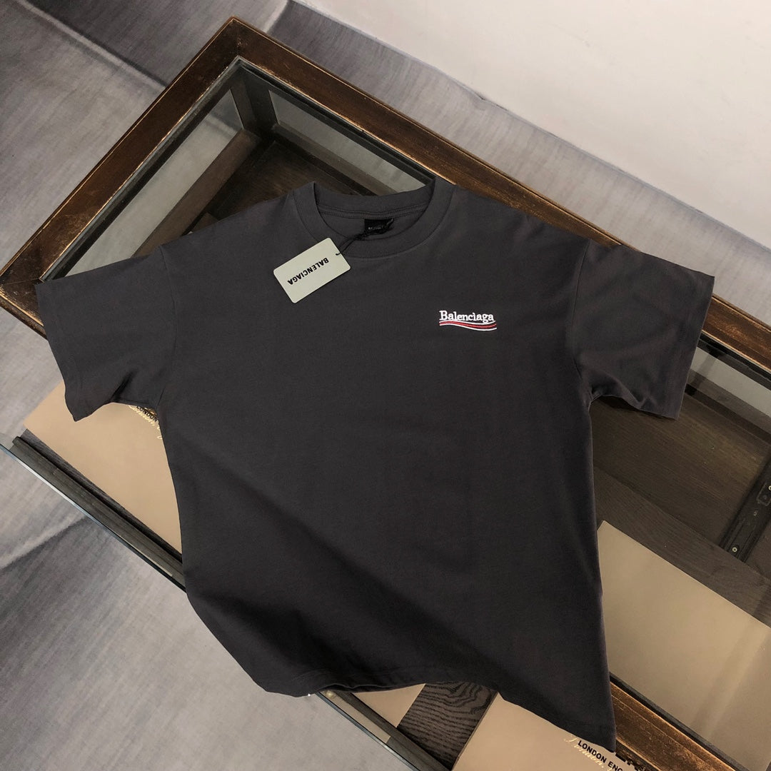 BALENCIAGA POLITICAL CAMPAIGN LOGO T-SHIRT IN DARK GREY