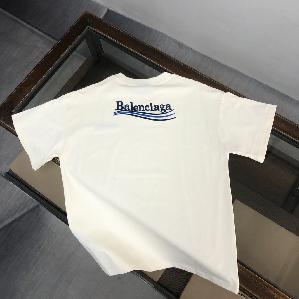 BALENCIAGA POLITICAL CAMPAIGN LOGO T-SHIRT IN WHITE