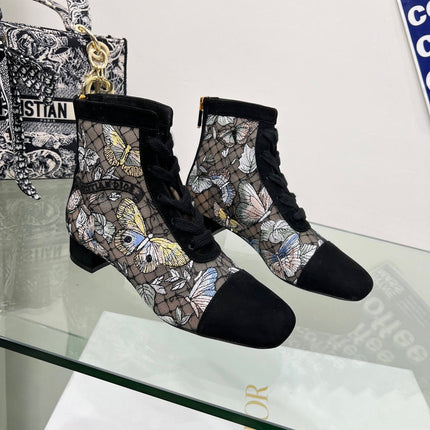 DIOR 25S NAUGHTILY-D ANKLE BOOTS 35 MM IN BLACK MESH TULLE AND SUEDE STYLE 3