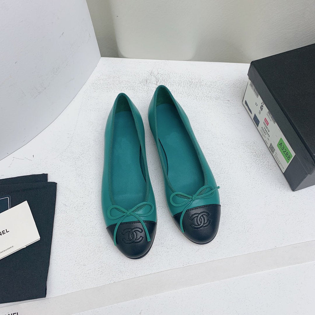 ballet flat blue green black lambskin