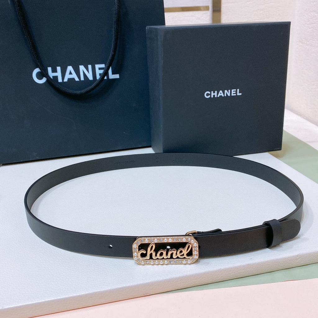 CC 20MM BELT RECTANGLE BUCKLE IN BLACK CALFSKIN GOLD HARDWARE