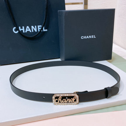 CC 20MM BELT RECTANGLE BUCKLE IN BLACK CALFSKIN GOLD HARDWARE