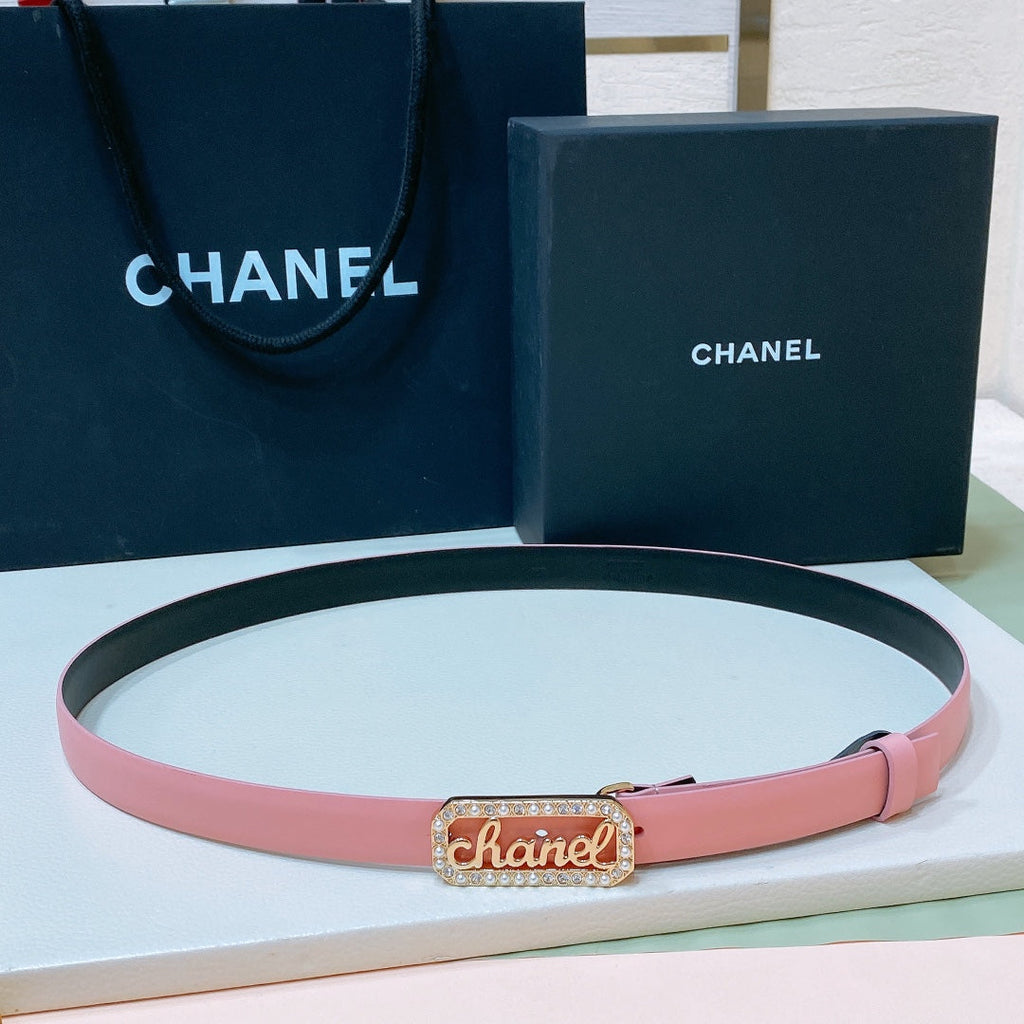CC 20MM BELT RECTANGLE BUCKLE IN LIGHT PINK CALFSKIN GOLD HARDWARE