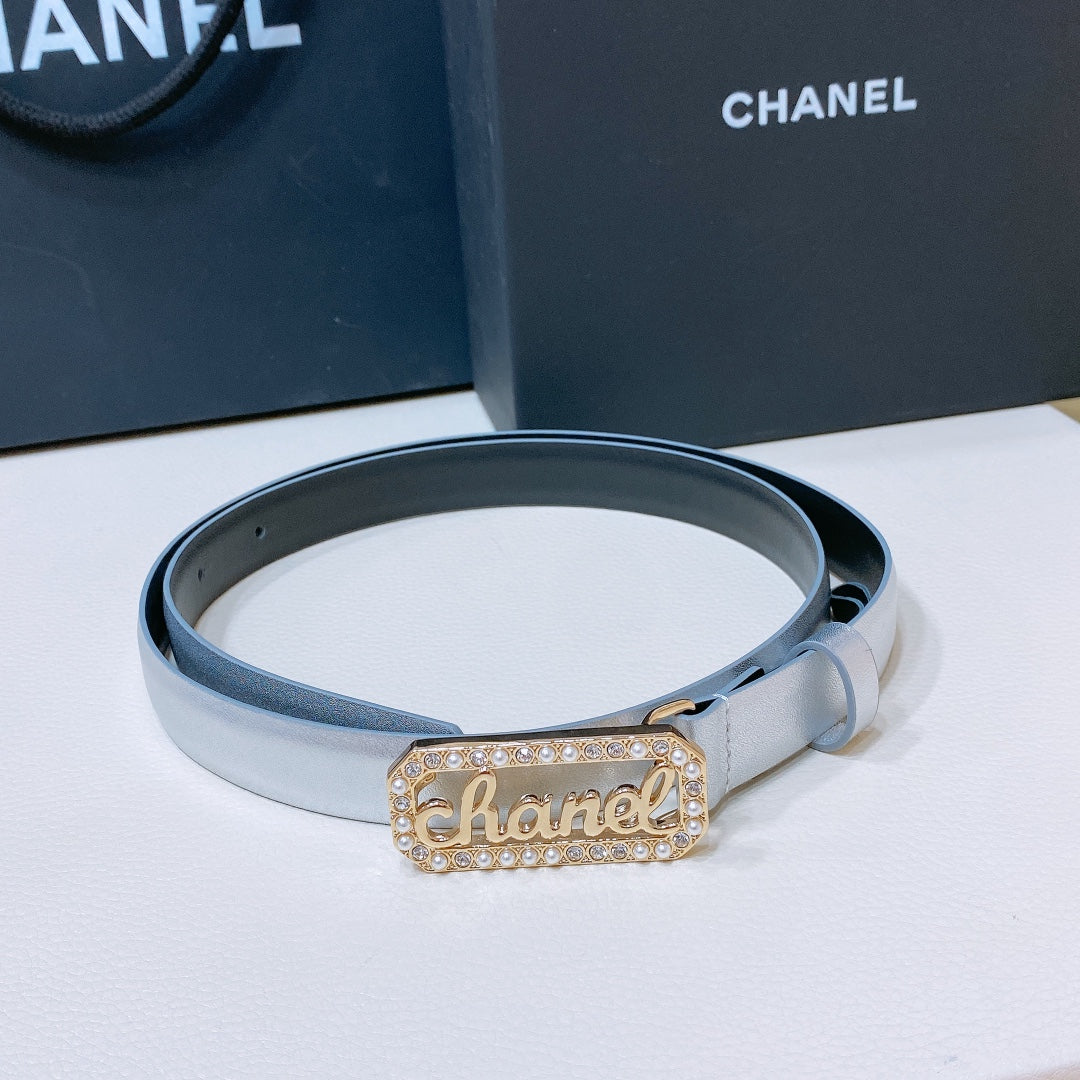 CC 20MM BELT RECTANGLE BUCKLE IN SILVER CALFSKIN GOLD HARDWARE