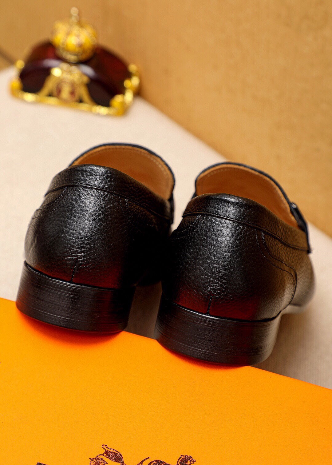 HM BLACK H-BUCKLE LOAFER BLACK GRAINED CALFSKIN