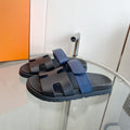 Chypre Sandal Black with blue straps Leather