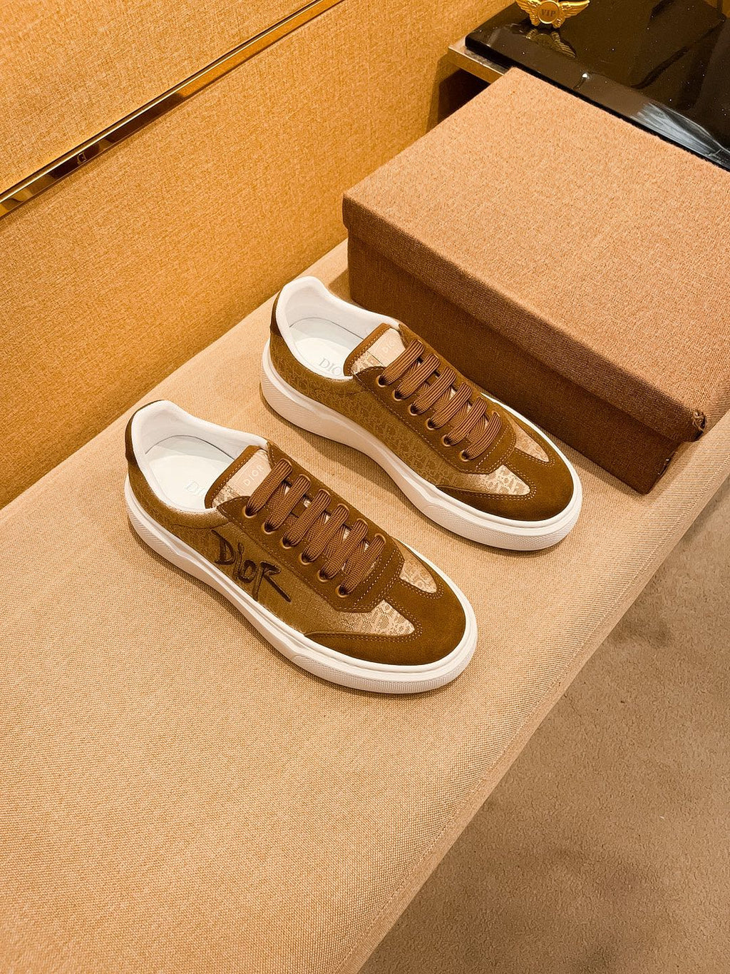 CD HOMME THICK-SOLE SNEAKERS BROWN JACQUARD