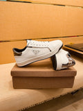 PRA SNEAKER IN WHITE CALFSKIN WITH GLOSSY GOLDEN