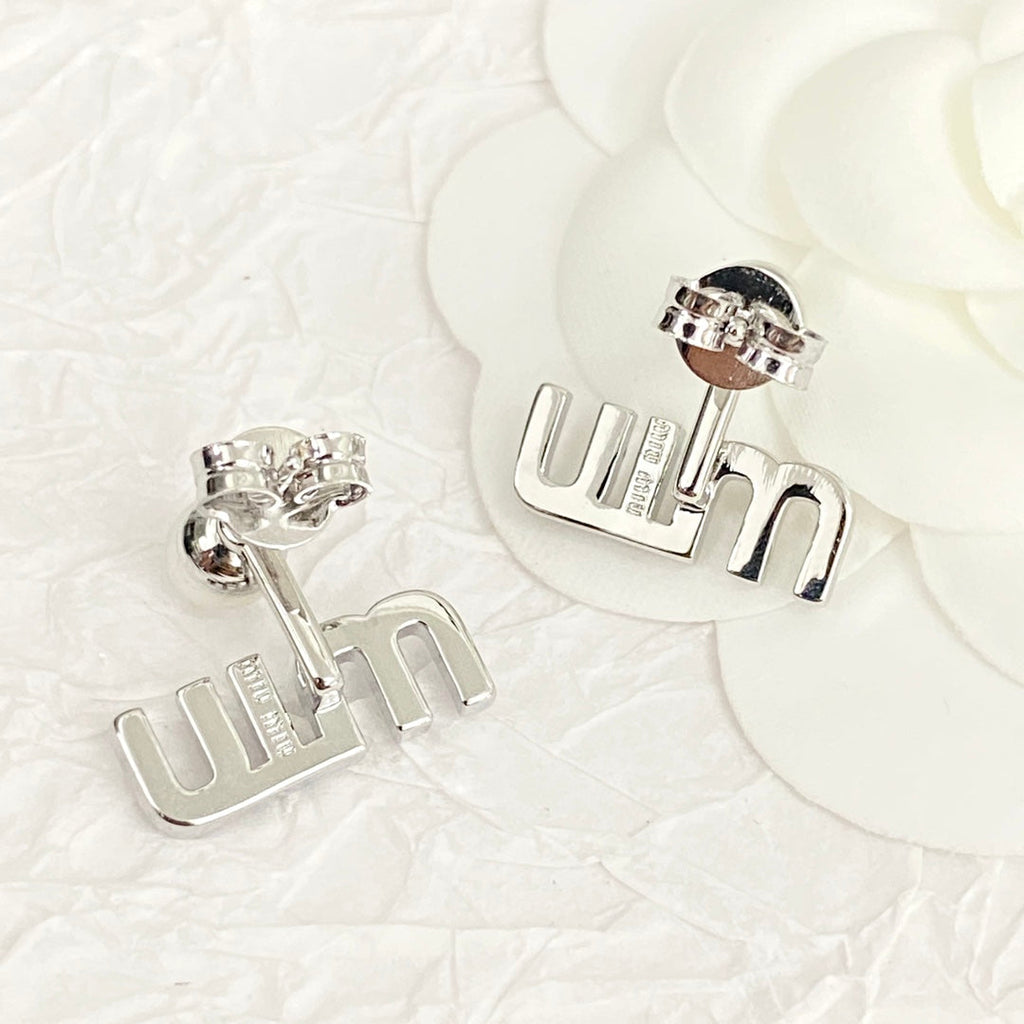 MIUMIU 26S PEARL LOGO DROP EARRINGS WITH CRYSTALS IN SILVER TONE METAL 625655