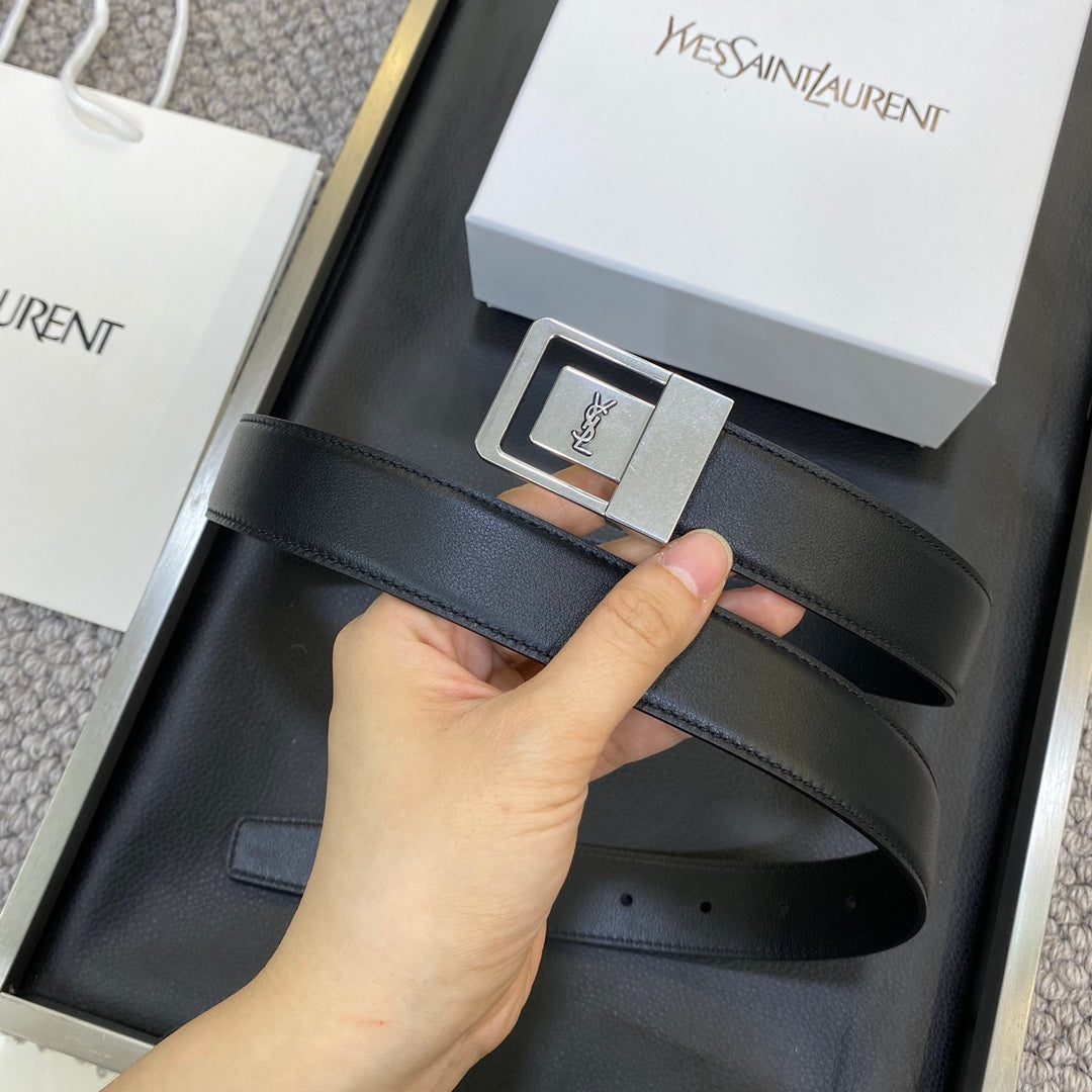 YSL 25S BELT 30 MM IN BLACK CALFSKIN 548092