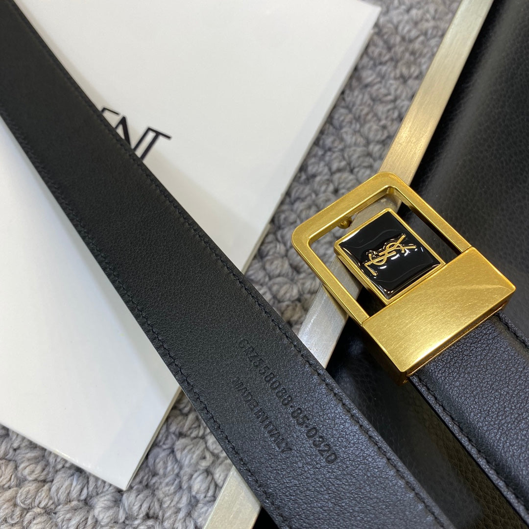 YSL 25S BELT 30 MM IN BLACK CALFSKIN 548094