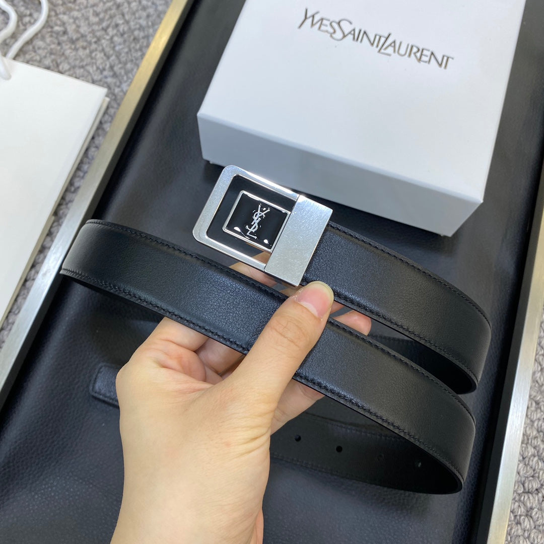YSL 25S BELT 30 MM IN BLACK CALFSKIN 548095