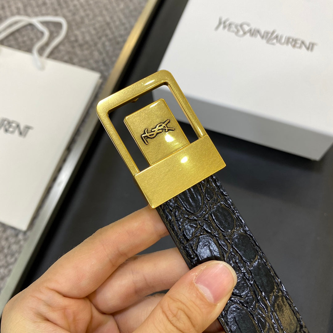 YSL 25S BELT 30 MM IN BLACK EMBOSSED CALFSKIN 548096