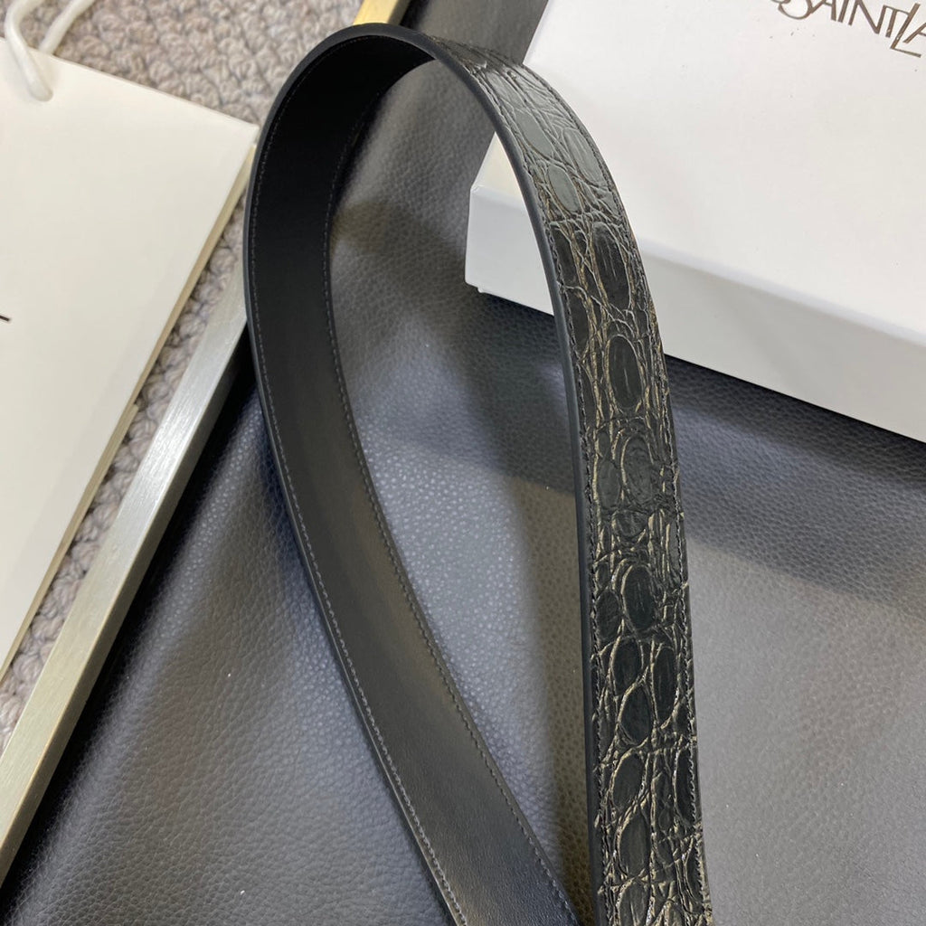 YSL 25S BELT 30 MM IN BLACK EMBOSSED CALFSKIN 548096