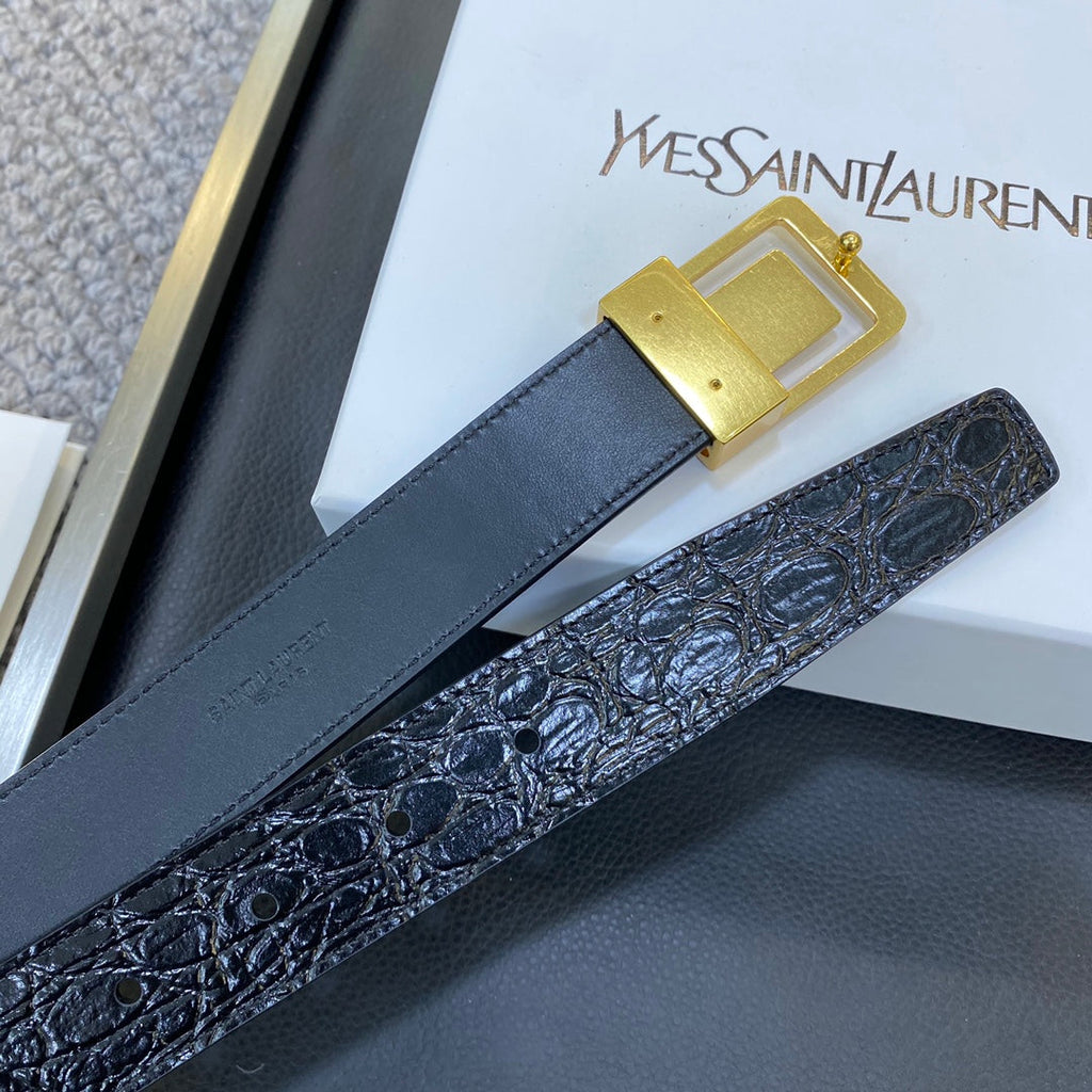 YSL 25S BELT 30 MM IN BLACK EMBOSSED CALFSKIN 548096