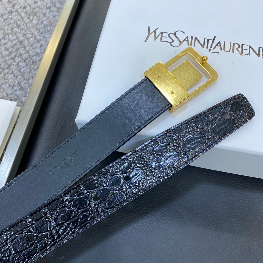 YSL 25S BELT 30 MM IN BLACK EMBOSSED CALFSKIN 548096