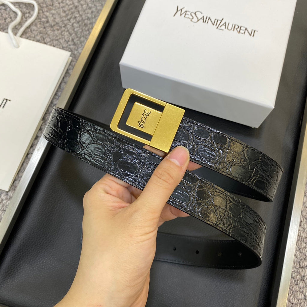 YSL 25S BELT 30 MM IN BLACK EMBOSSED CALFSKIN 548096
