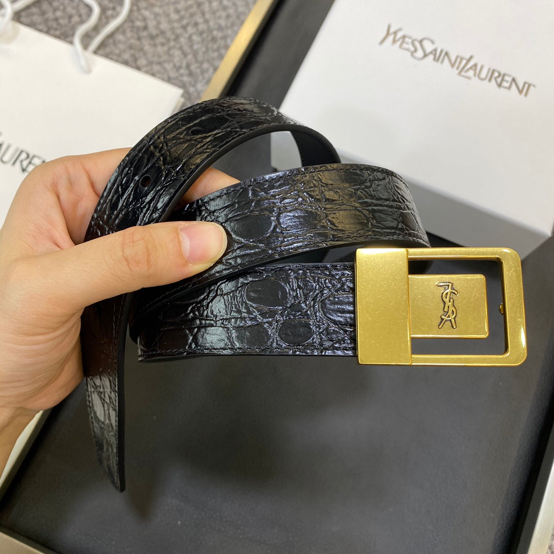 YSL 25S BELT 30 MM IN BLACK EMBOSSED CALFSKIN 548096