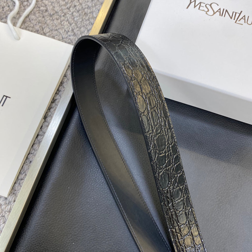 YSL 25S BELT 30 MM IN BLACK EMBOSSED CALFSKIN 548097