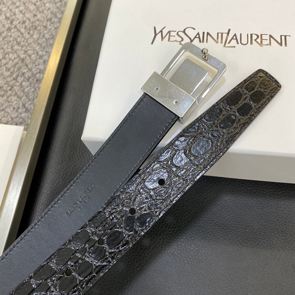 YSL 25S BELT 30 MM IN BLACK EMBOSSED CALFSKIN 548097