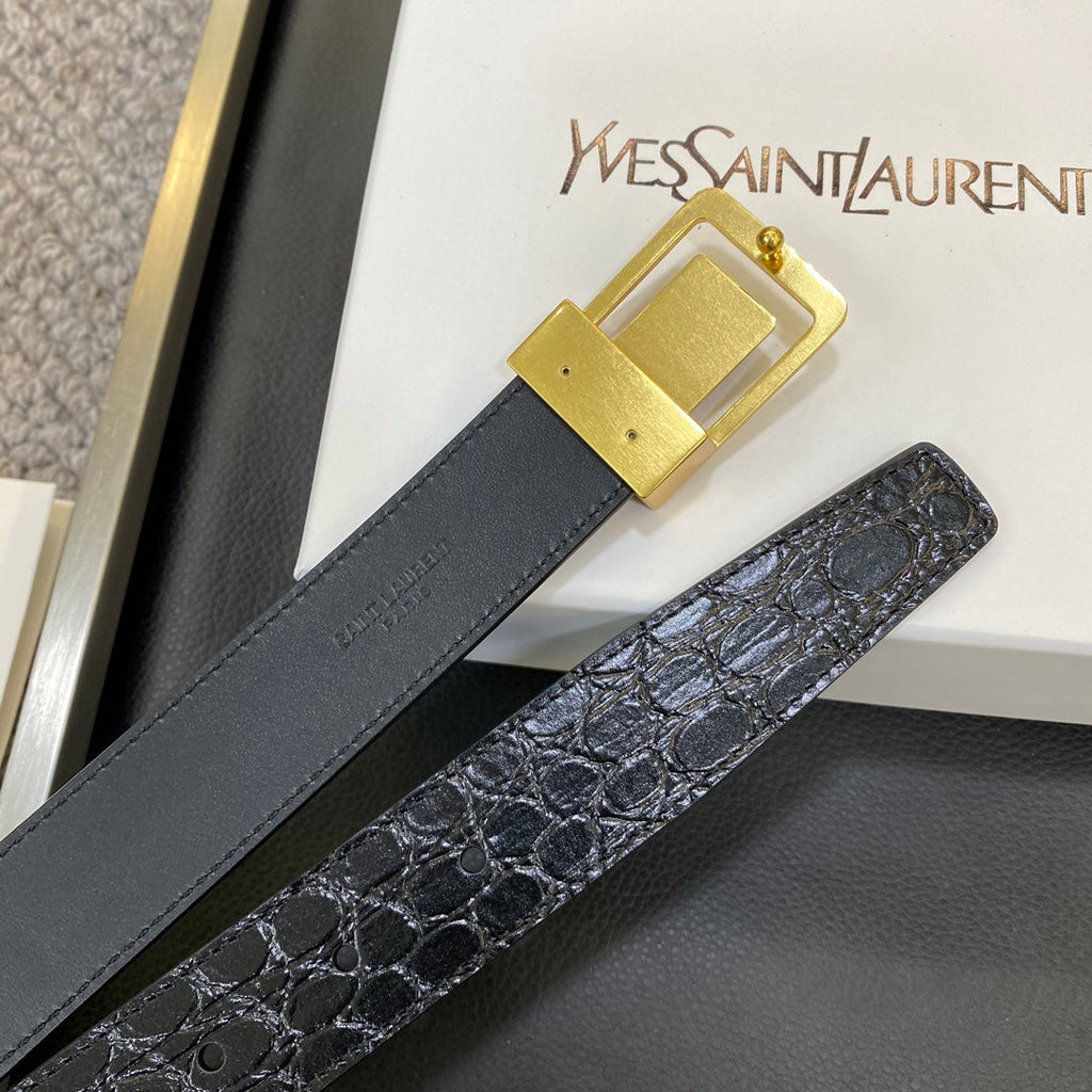 YSL 25S BELT 30 MM IN BLACK EMBOSSED CALFSKIN 548098